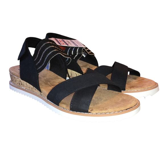 SKECHERS Bob Desert Kiss Sandal Wedges Shore Enough Black Womens 10 NWT Classic - Picture 1 of 10